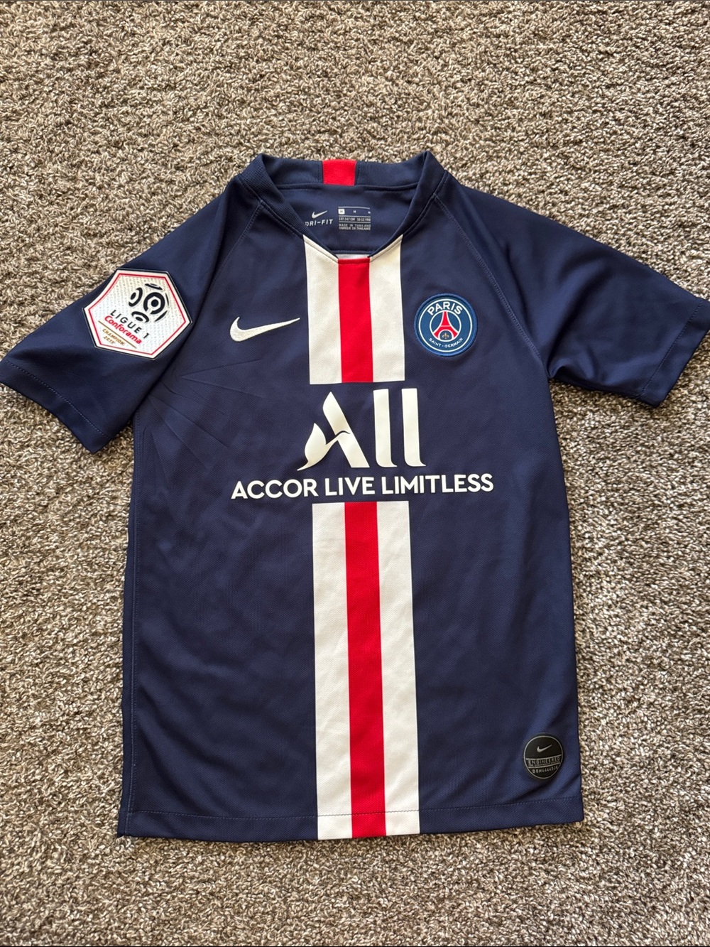 Nike Paris Saint-Germain Kids Navy Jersey with White and Red Stripe
